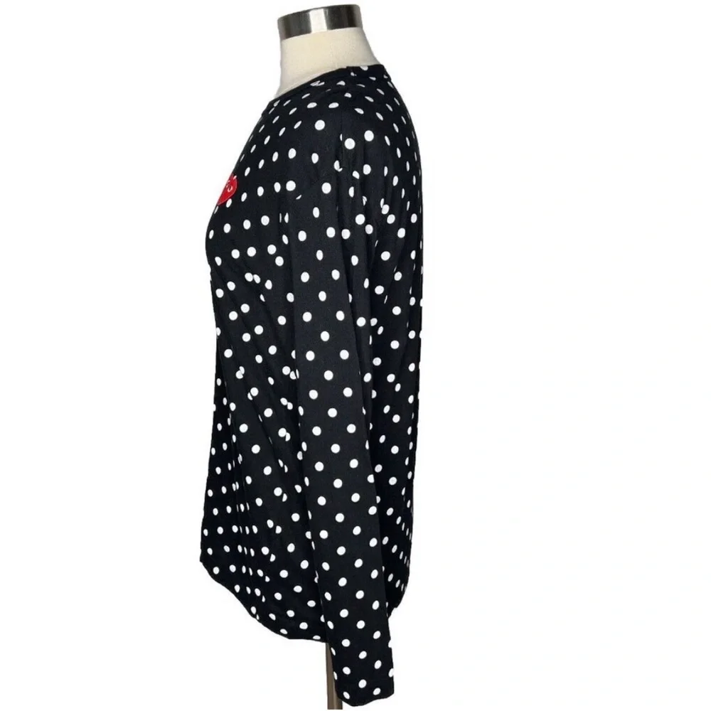 Comme Des Garcons Shirt L Womens Play Black Polka Dot Heart Long Sleeves Cotton - Picture 3 of 6